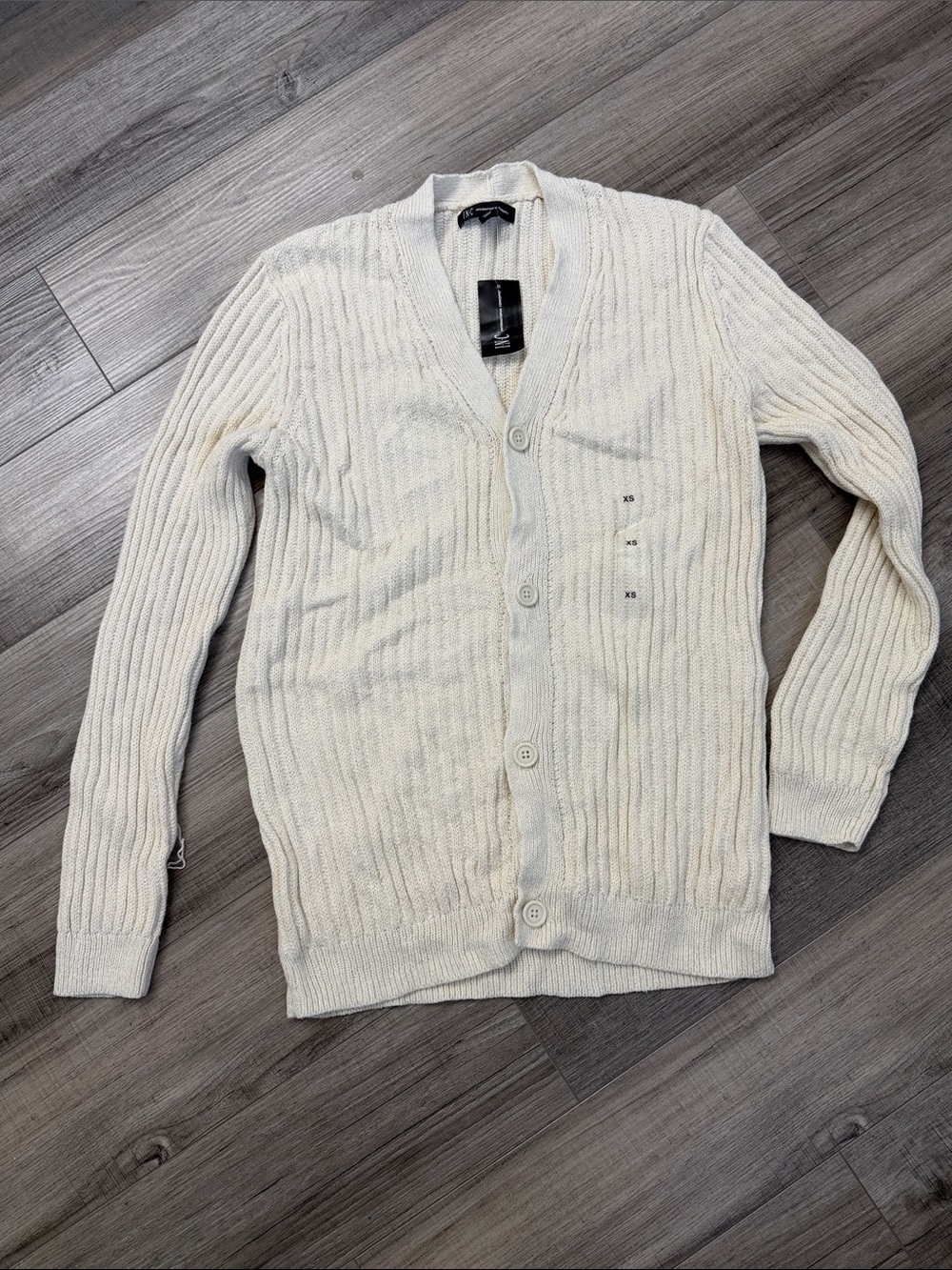 INC International Concepts Cream Ribbed Button-Front Cardigan